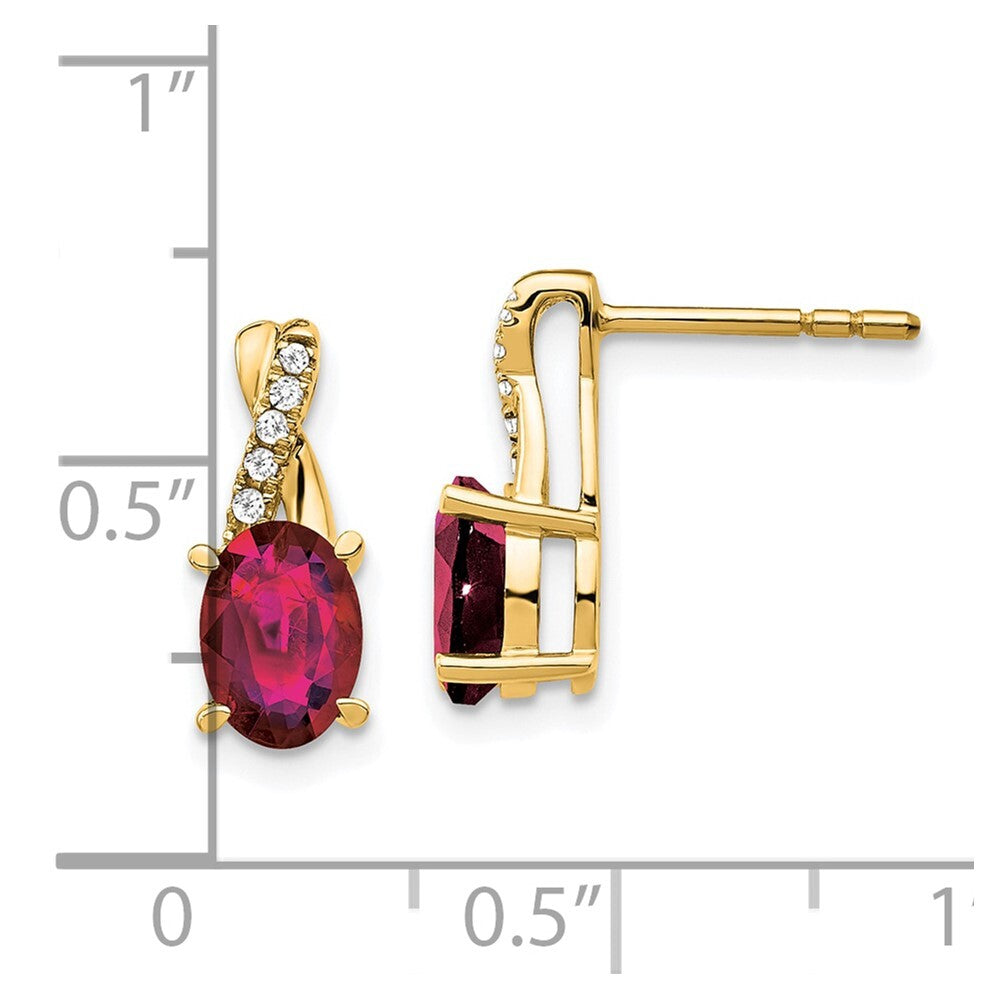 14k Yellow Gold Created Ruby and Diamond Stud Earrings Gift for Women
