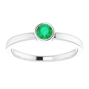 Rhodium-Plated Sterling Silver 4 mm Simulated Emerald Engagement Ring