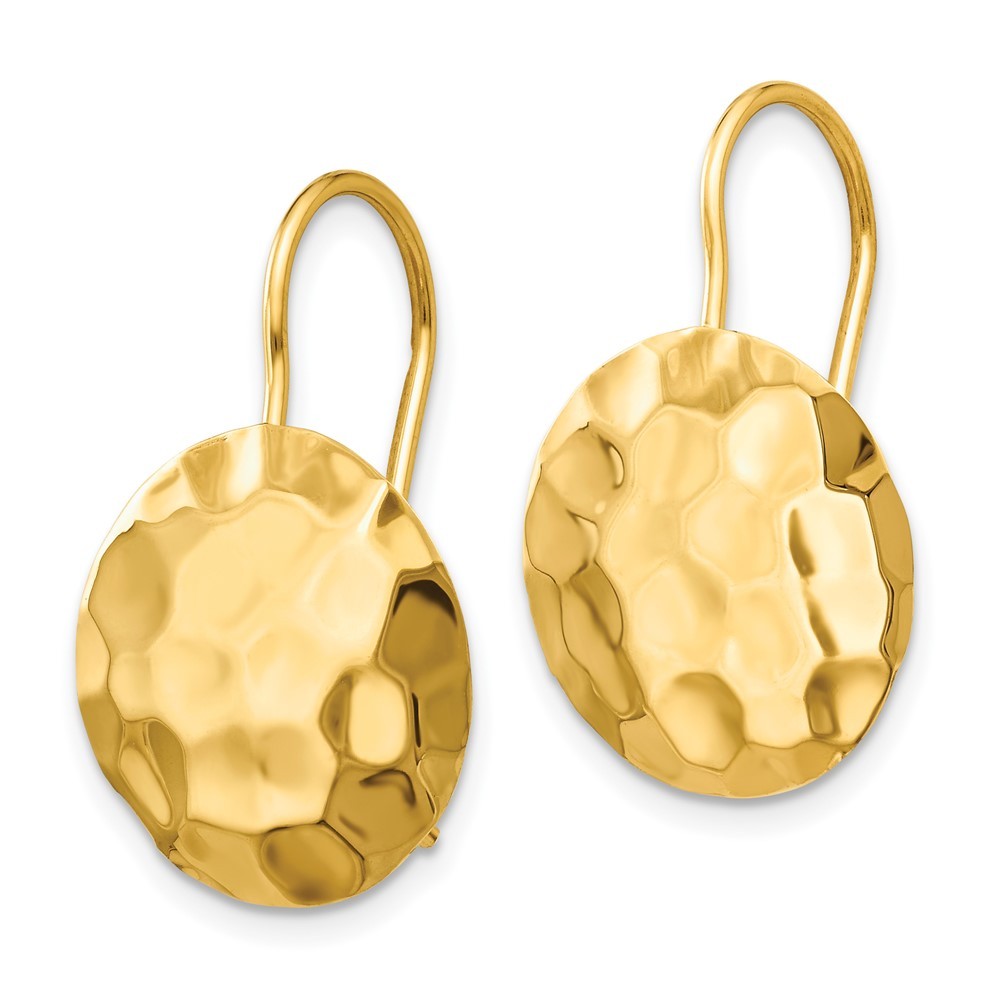 14k Yellow Gold Hammered Circle Disc Earrings