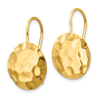 14k Yellow Gold Hammered Circle Disc Earrings