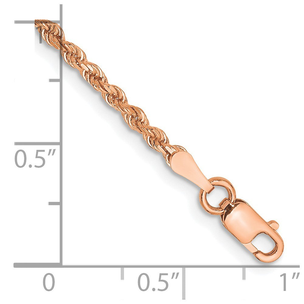 14K Rose Gold 7 inch 2mm Diamond-cut Rope Chain Bracelet