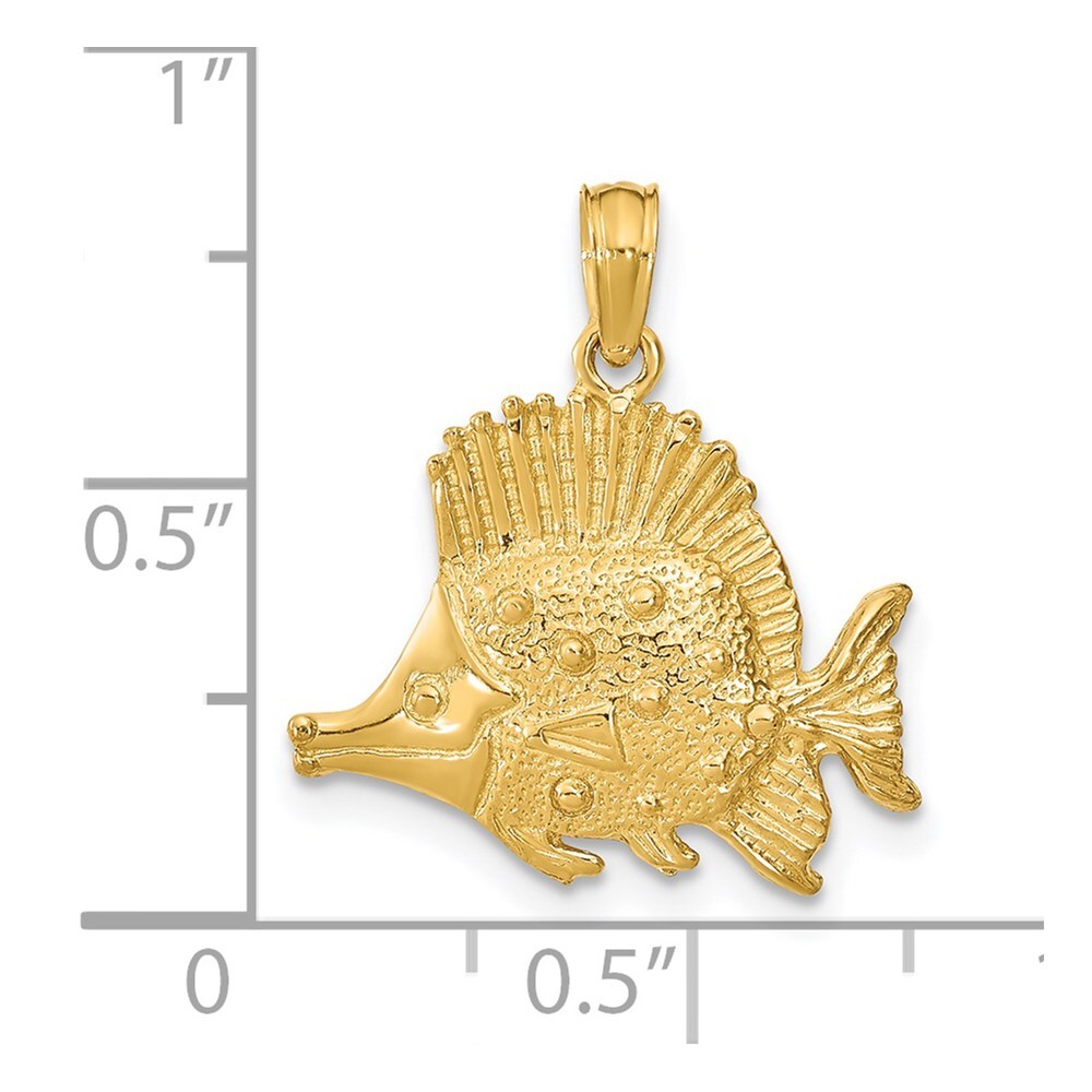 14k Yellow Gold Polished Engraved Fish Charm Pendant for Women