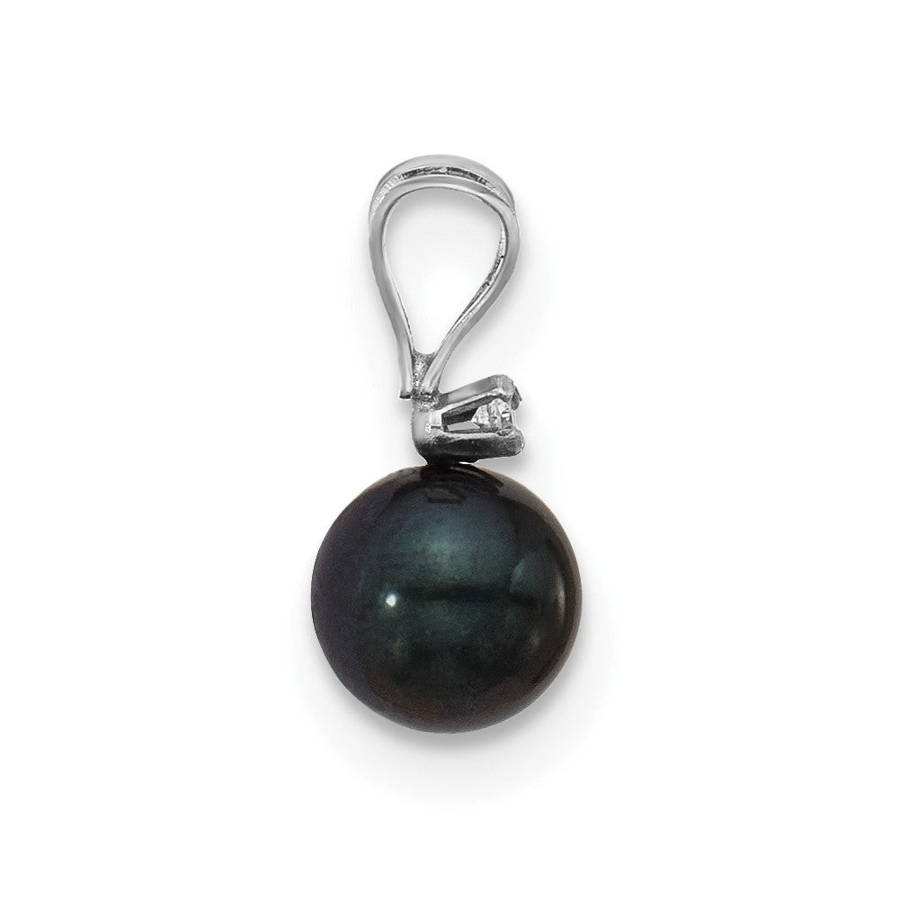 14k White Gold 5-6mm Black Round Akoya Cultured Pearl &.01 Carat Diamond Pendant