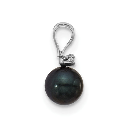 14k White Gold 5-6mm Black Round Akoya Cultured Pearl &.01 Carat Diamond Pendant