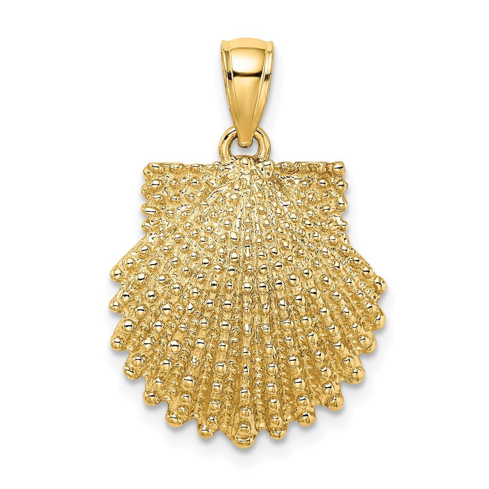 14k Yellow Gold Textured Scallop Shell Charm Pendant for Women