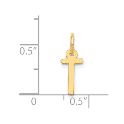 14k Yellow Gold Small Slanted Block Letter T Initial Charm Pendant for Women