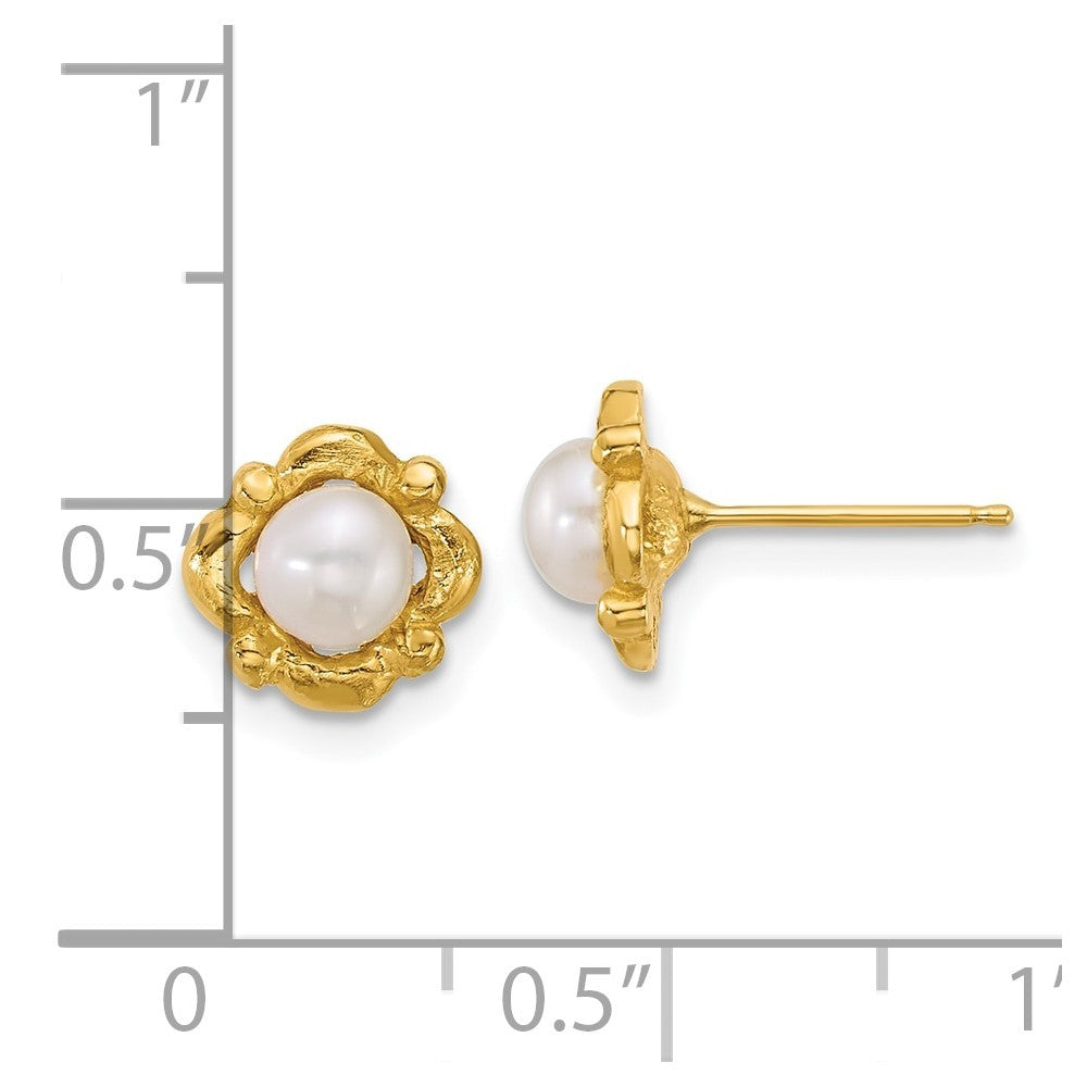 14k Yellow Gold Polished and Textured 4-5mm Freshwater Cultured Pearl Earrings