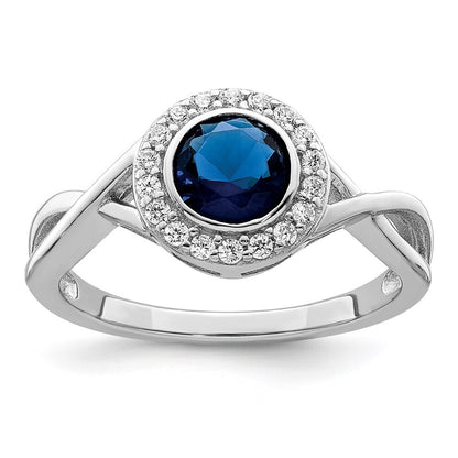 Sterling Silver Rhodium-plated CZ and Glass Stone Ring Size 7