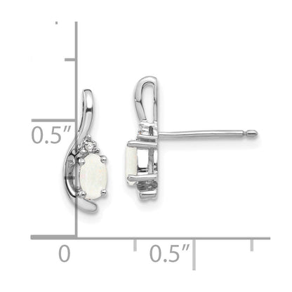 14k White Gold Opal and Diamond Stud Earrings Gift for Women