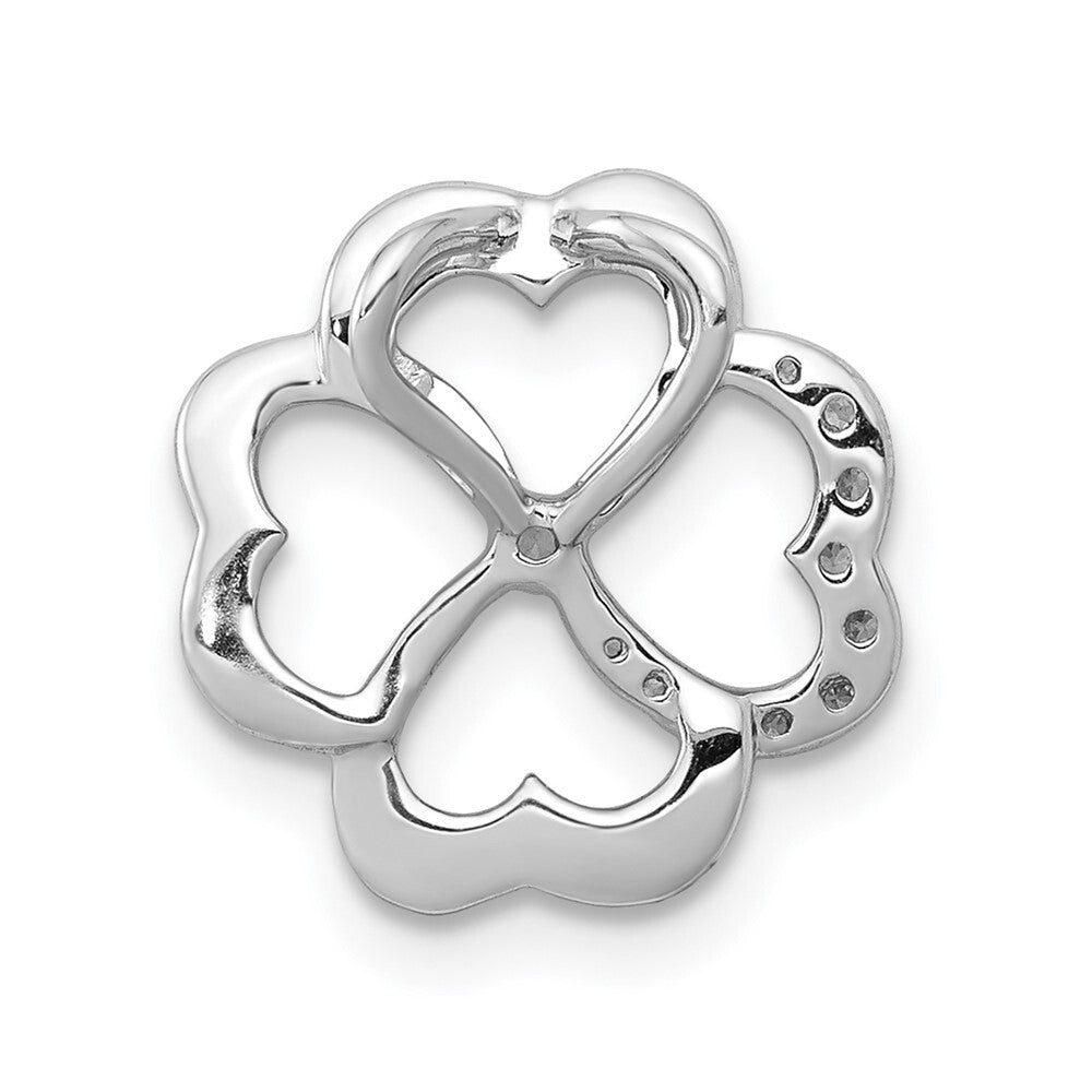 14k White Gold 1/15ct. Diamond Four Leaf Clover Chain Slide Pendant for Women