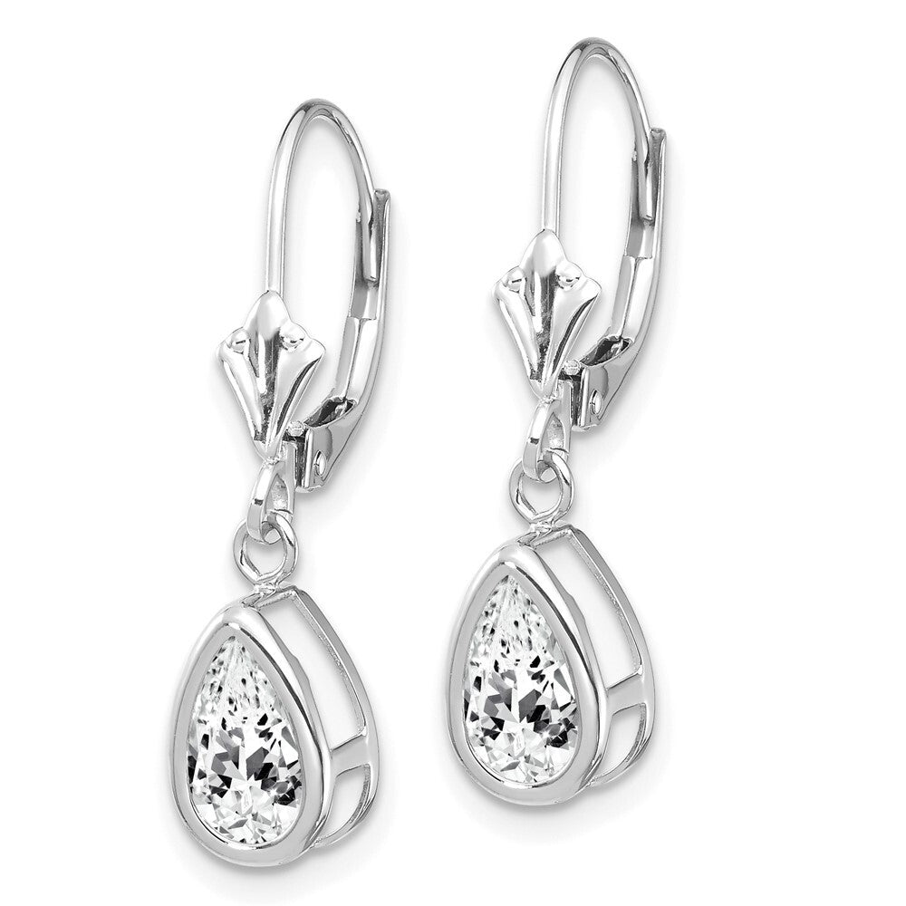 14k White Gold 8x5mm Pear Cubic Zirconia Leverback Drop & Dangle Earrings