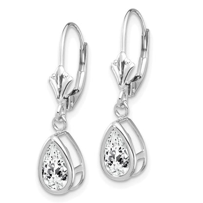 14k White Gold 8x5mm Pear Cubic Zirconia Leverback Drop & Dangle Earrings