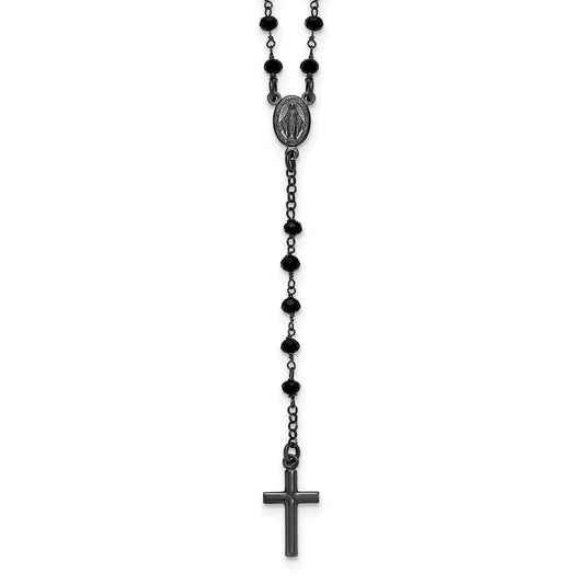 Sterling Silver Black Rhodium-plated Crystal Rosary Necklace 18.5" with 0.5" ext