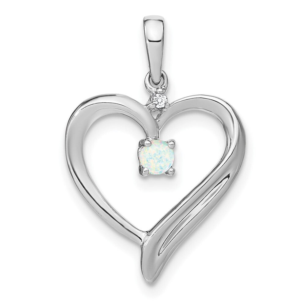 14k White Gold Created Opal and Diamond Heart Pendant for Women