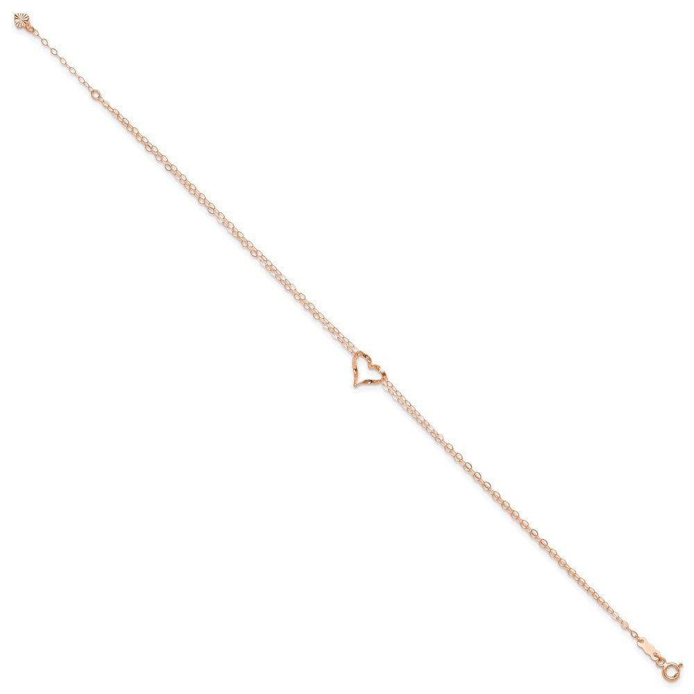 14k Rose Gold Double Strand Chain Twisted Heart 10" Anklet