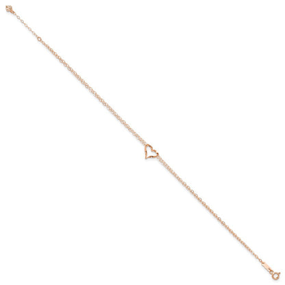 14k Rose Gold Double Strand Chain Twisted Heart 10" Anklet