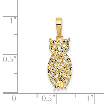14k Yellow Gold Owl Pendant for Women
