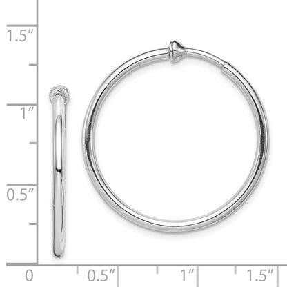 Sterling Silver RH-plated 2x28mm Non-Pierced Round Hoop Earrings