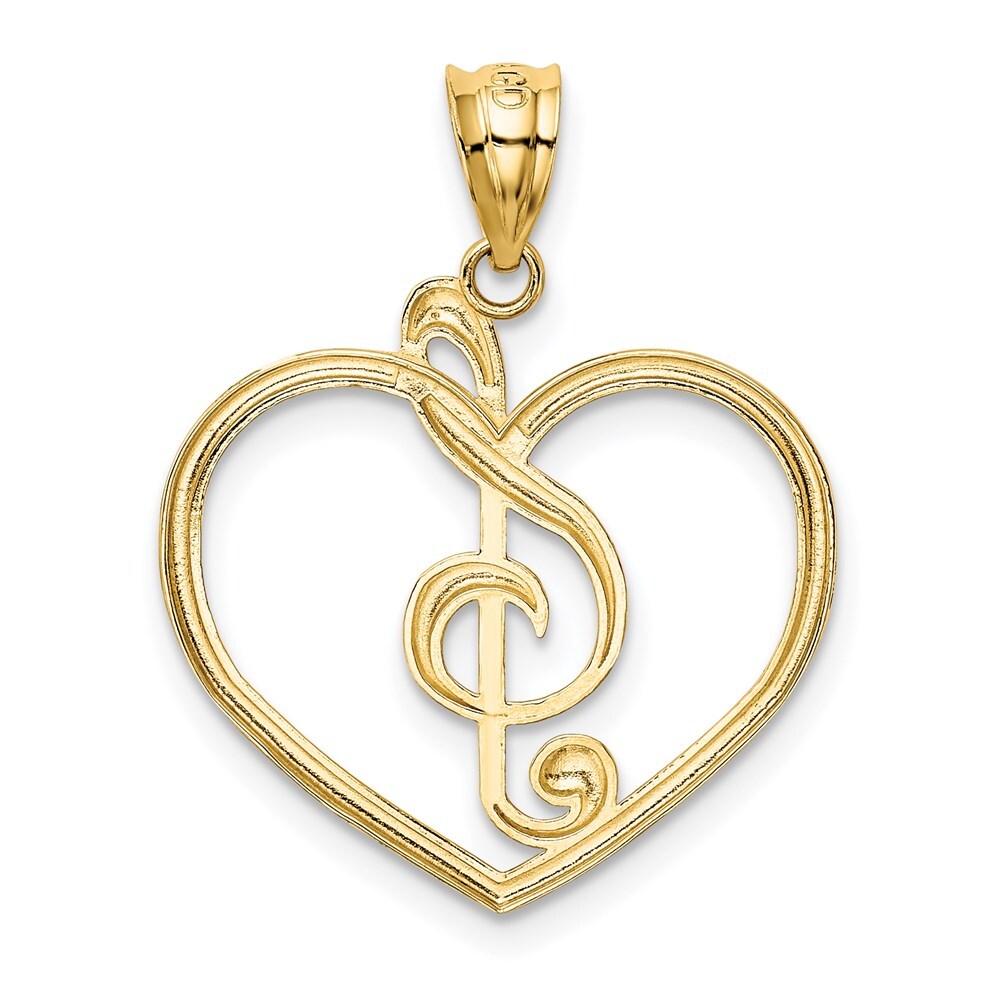 14k Yellow Gold Treble Clef in Heart Charm Pendant for Women