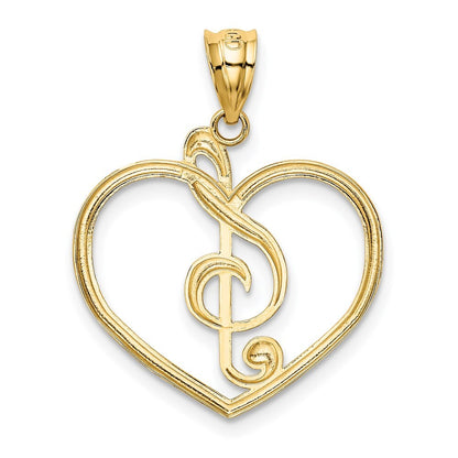 14k Yellow Gold Treble Clef in Heart Charm Pendant for Women