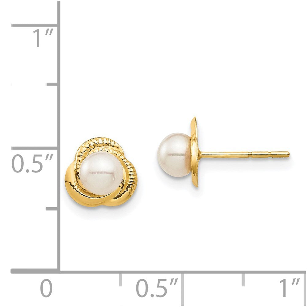 14k Yellow Gold 4-5mm White Button Freshwater Cultured Pearl Stud Earrings