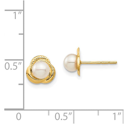 14k Yellow Gold 4-5mm White Button Freshwater Cultured Pearl Stud Earrings