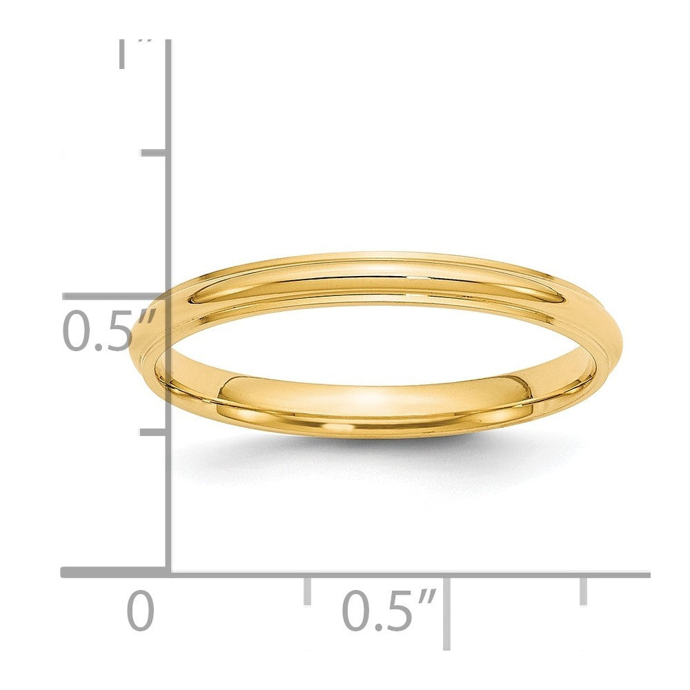 14k Yellow Gold 2.5mm Half Round with Edge Wedding Band Ring Size 6