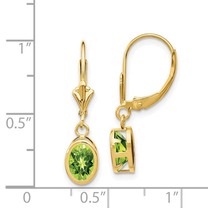 14k Yellow Gold 7x5mm Oval Peridot Drop Dangle Earrings