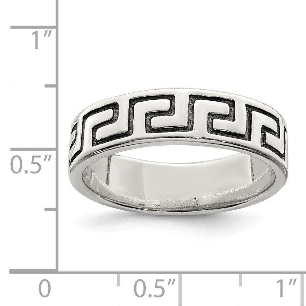 Sterling Silver Antiqued Greek Key Ring Size 8