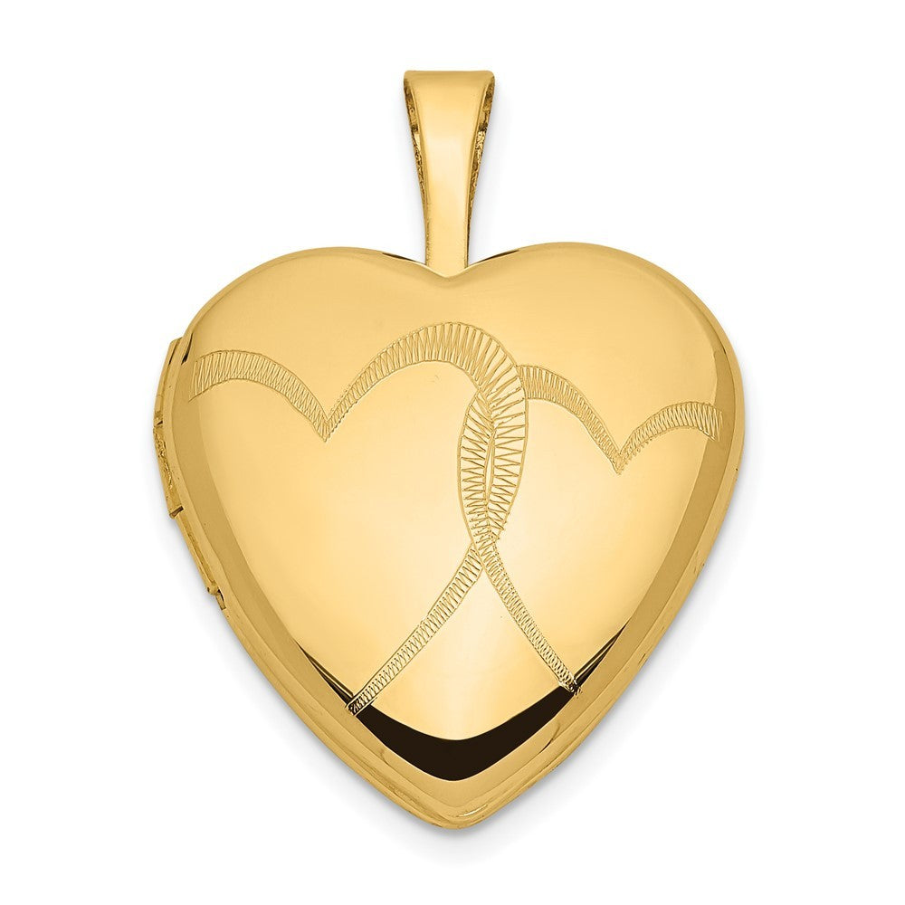 14k Yellow Gold Two Interlocked Hearts 16mm Heart Locket