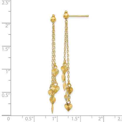 14k Yellow Gold Diamond Cut Heart Dangle Earrings