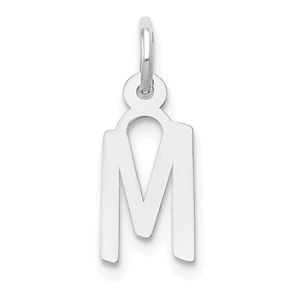 14k White Gold Small Slanted Block Letter M Initial Charm Pendant for Women