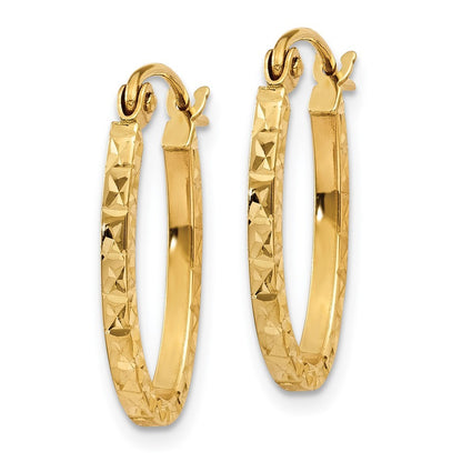 14k Yellow Gold Diamond Cut Oval Hollow Hoop Earrings
