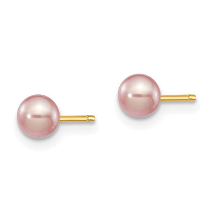 14k Yellow Gold 4-5mm Purple Round Freshwater Cultured Pearl Stud Earrings