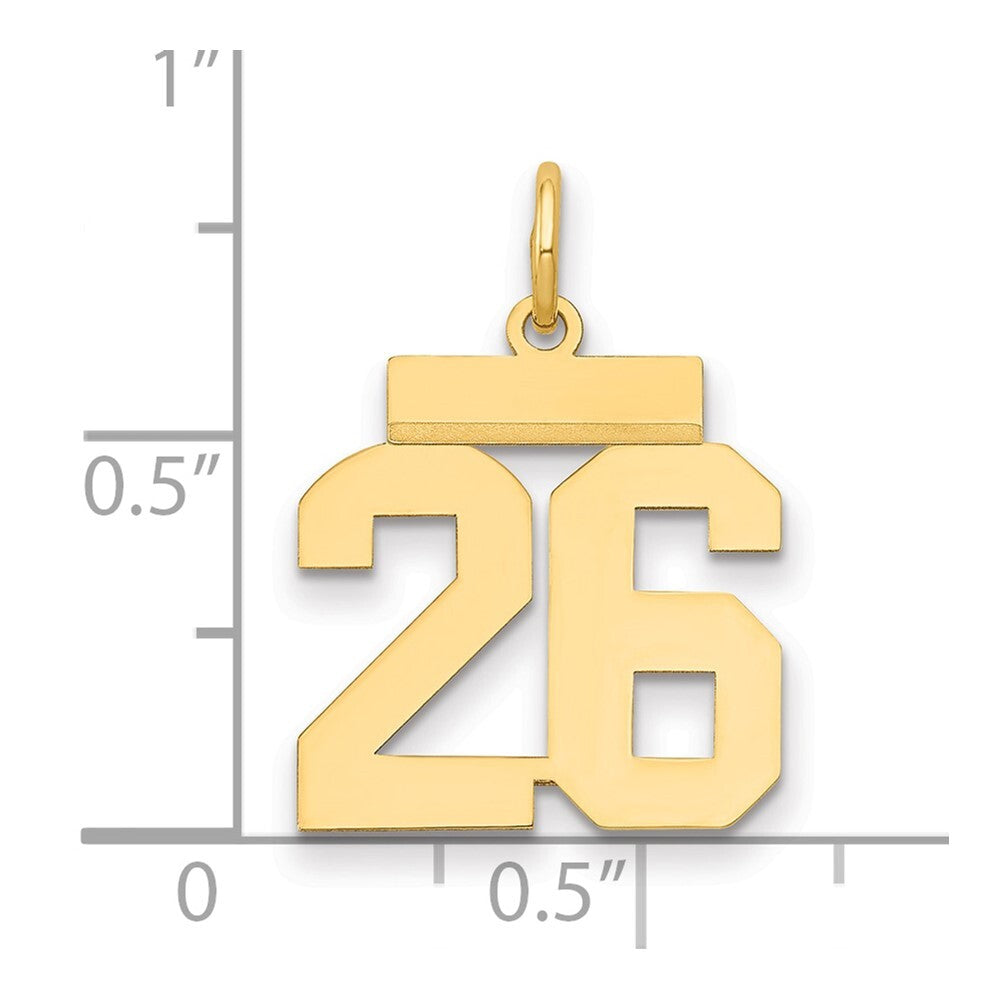 14k Yellow Gold Small Polished Number 26 Charm Pendant for Women