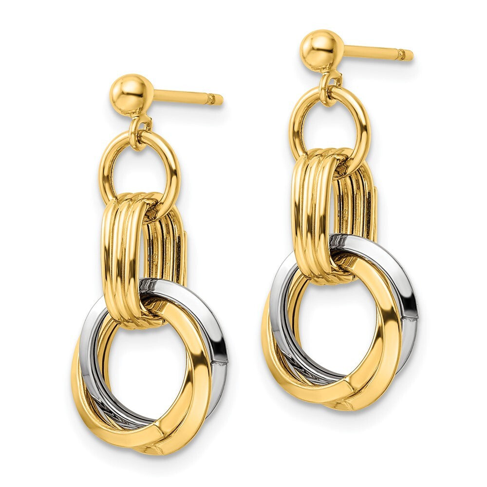14k Two-tone Gold Polished Intertwined Circles Dangle Earrings