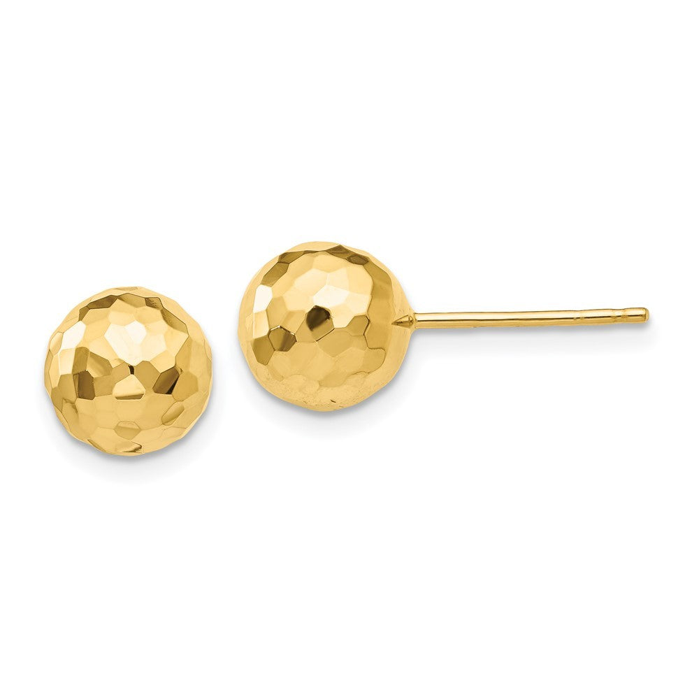 14k Yellow Gold Polished and Diamond Cut 8MM Ball Earrings