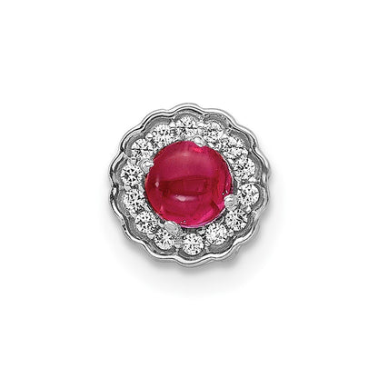 14k White Gold Diamond and Cabochon .38 Ruby Chain Slide Pendant for Women