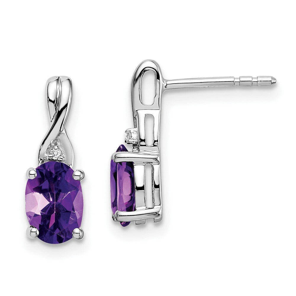 14k White Gold Oval Amethyst and Diamond Drop & Dangle Earrings