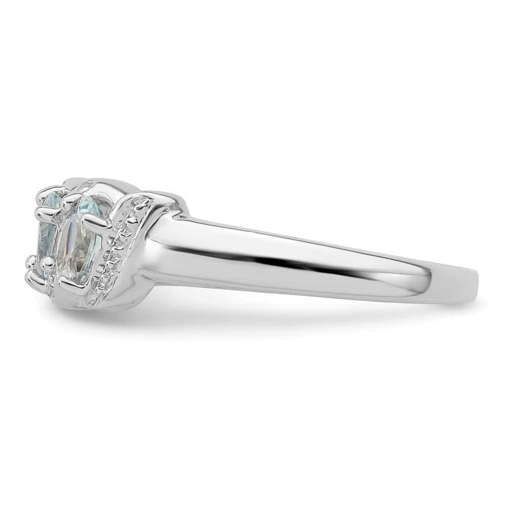 Sterling Silver Rhodium Aquamarine & Diamond Ring Size 8