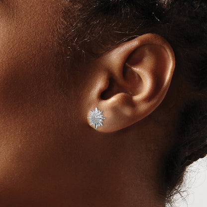 14k White Gold Diamond Fancy Sun Star Stud Earrings