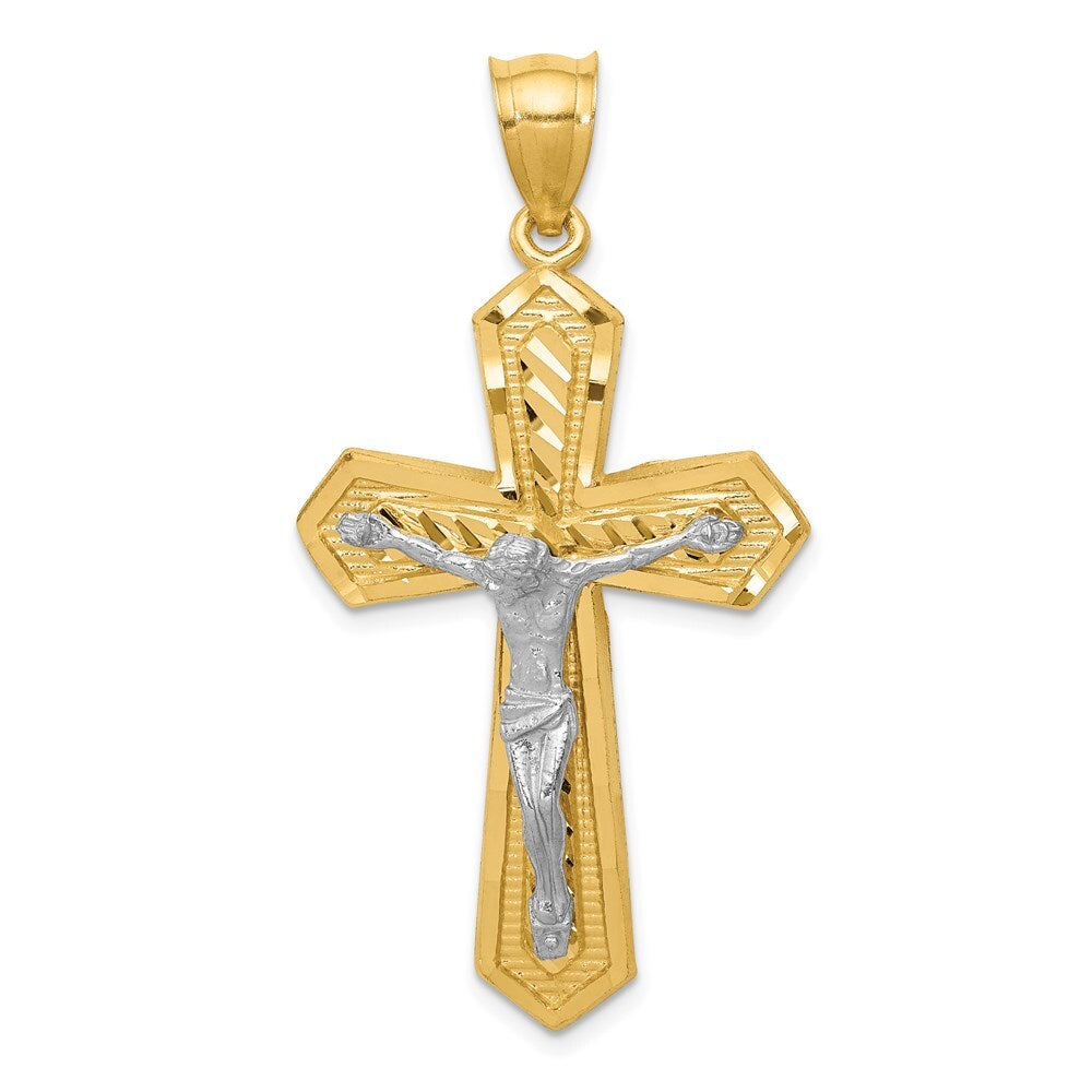 14k Two-tone Gold Diamond-cut Passion Crucifix Pendant for Women