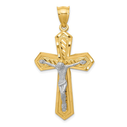 14k Two-tone Gold Diamond-cut Passion Crucifix Pendant for Women
