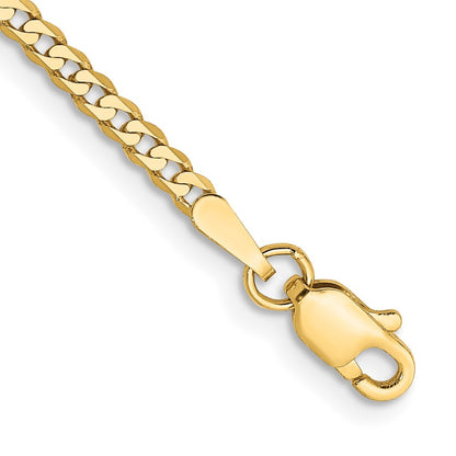 14k Yellow Gold 10 inch 2.2mm Flat Beveled Curb with Lobster Clasp Anket