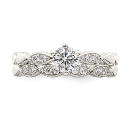 Sterling Silver Polished CZ Wedding Ring Set Size 6
