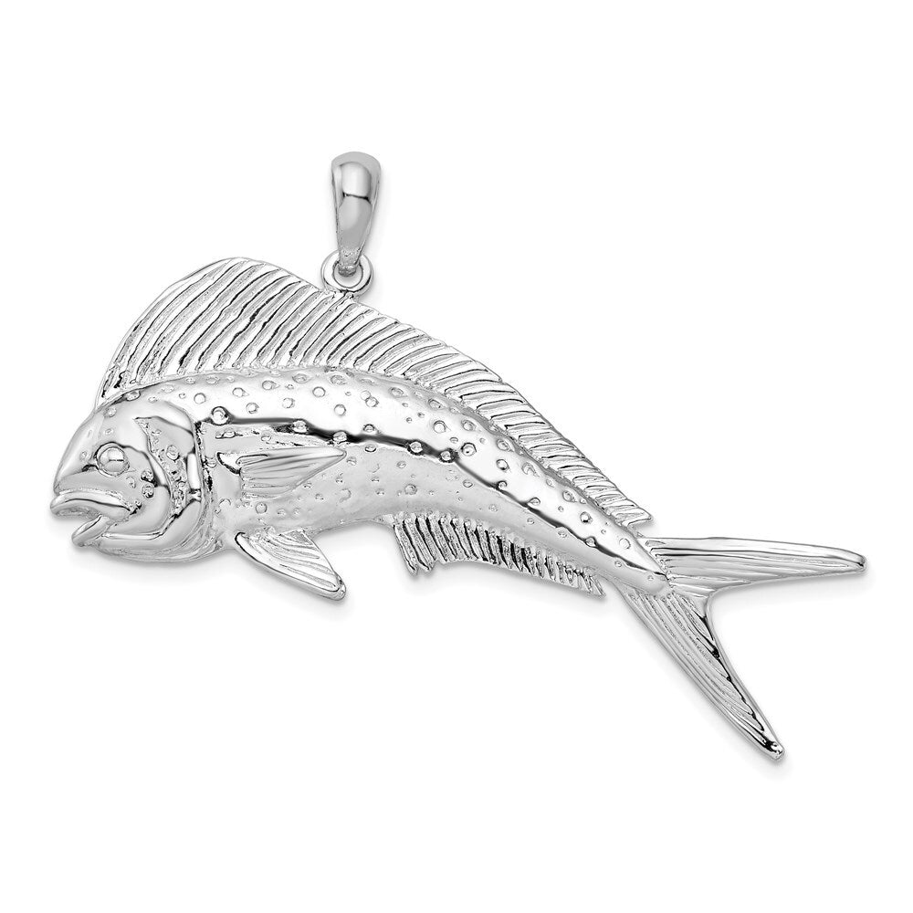 Sterling Silver Rhodium-Plated Polished Mahi-Mahi Fish Pendant