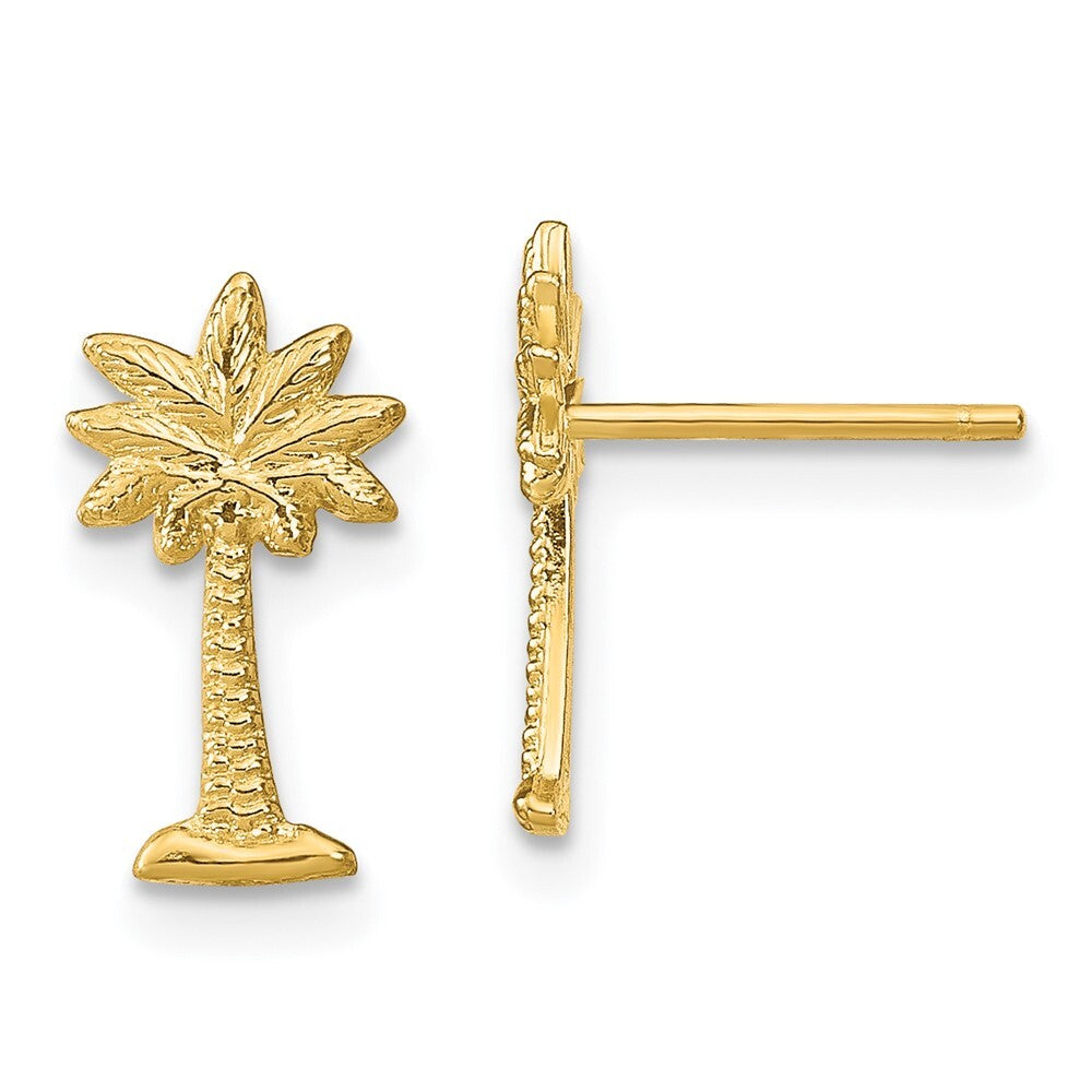 14k Yellow Gold Palm Tree Stud Earrings Gift for Women