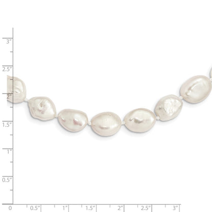 Sterling Silver Rhodium-plated 11x14mm White Keshi Cultured Pearl Necklace 18"