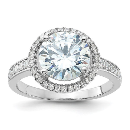 Sterling Silver Rhodium-plated 8mm Center Halo Cubic Zirconia Ring Size 7