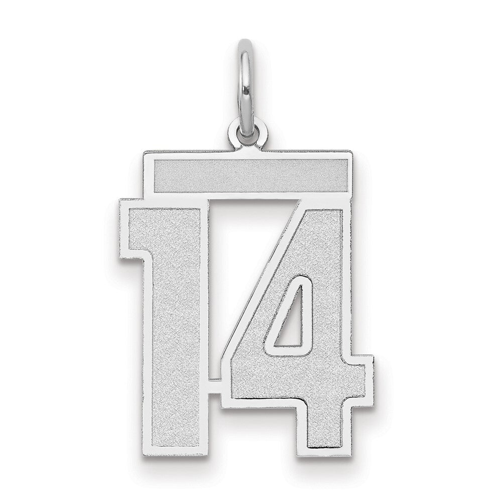 14k White Gold Medium Satin Number 14 Charm Pendant for Women